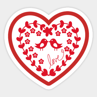 Floral heart with birds and love, white background Sticker